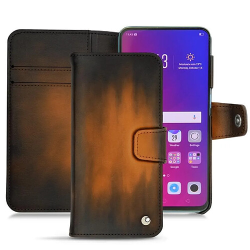 Housse cuir Oppo Find X - Rabat portefeuille - Marron Patine - NOREVE