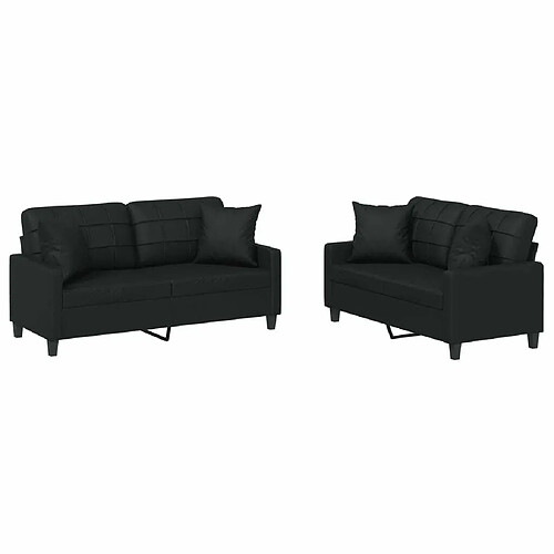 Maison Chic Ensemble de canapés 2 pcs avec coussins, Canapé droit Sofa pour Salon noir similicuir -GKD897574