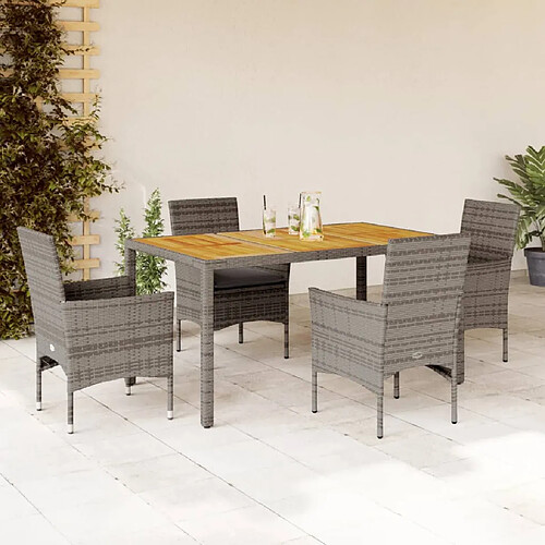 vidaXL Ensemble à manger de jardin et coussins 5 pcs gris rotin acacia