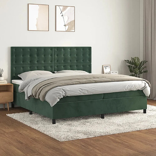 vidaXL Sommier à lattes de lit et matelas Vert foncé 200x200cm Velours