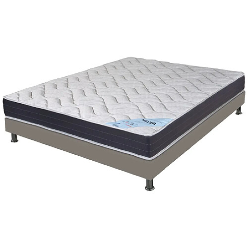 Ebac Matelas + sommier tapissier 140x200 Mousse - Melior - Soutien ferme - Simili taupe