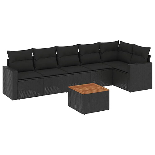 Maison Chic Salon de jardin 7 pcs avec coussins | Ensemble de Table et chaises | Mobilier d'Extérieur noir résine tressée -GKD94687