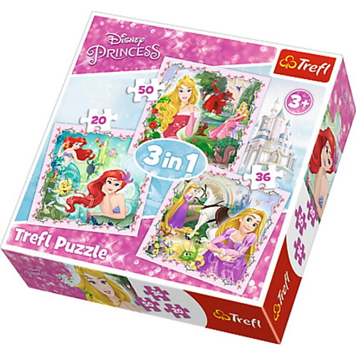 trefl Puzzle 3 en 1 modèle Princesses Disney 20-36-50 pièces, 34842, Multicolore