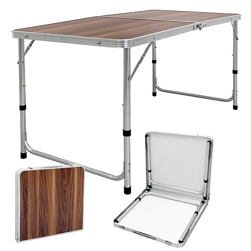 Ecd Germany Table pliable de camping barbecue pique-nique 120cm en aluminium décor bois