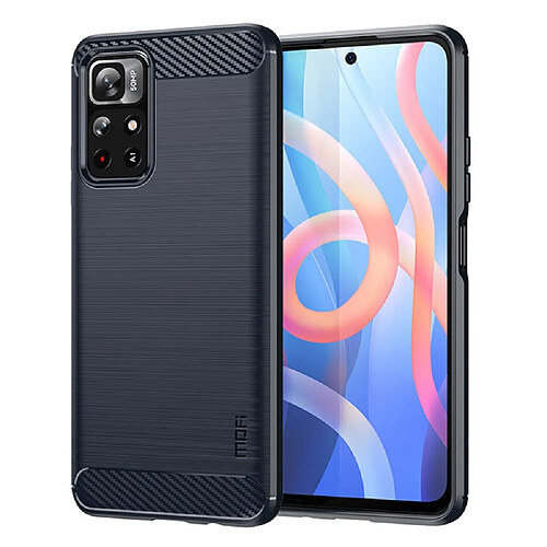 Coque en TPU MOFI texture en fibre de carbone bleu pour votre Xiaomi Redmi Note 11/Poco M4 Pro 5G