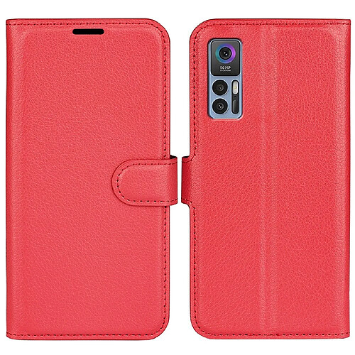 Etui en PU texture litchi avec support, rouge pour votre TCL 30 5G