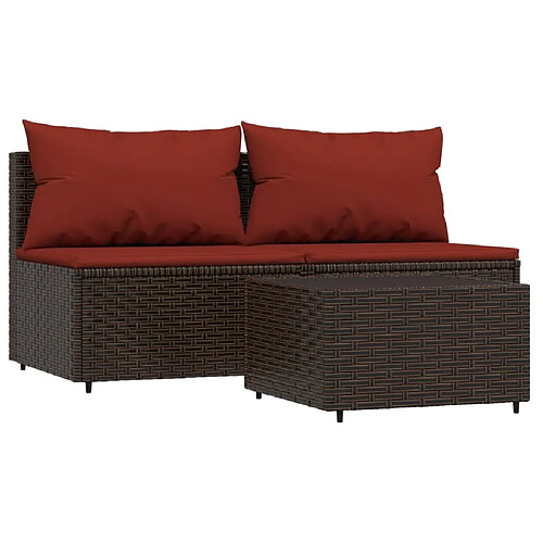 Maison Chic Salon de jardin 3 pcs + coussins - Mobilier/Meubles de jardin - Table et chaises d'extérieur marron résine tressée -MN27985