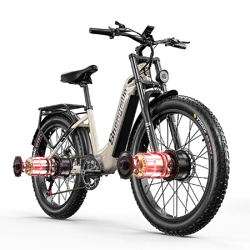 Shengmilo S700 1000W * 2 26 "Vélo de montagne électrique à double moteur avec batterie Samsung 17,5 Ah