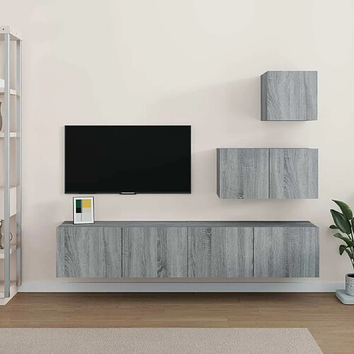 Maison Chic Ensemble de meubles TV 4 pcs | Banc TV Moderne pour salon | Meuble de Rangement - Sonoma gris Bois d'ingénierie -MN69706