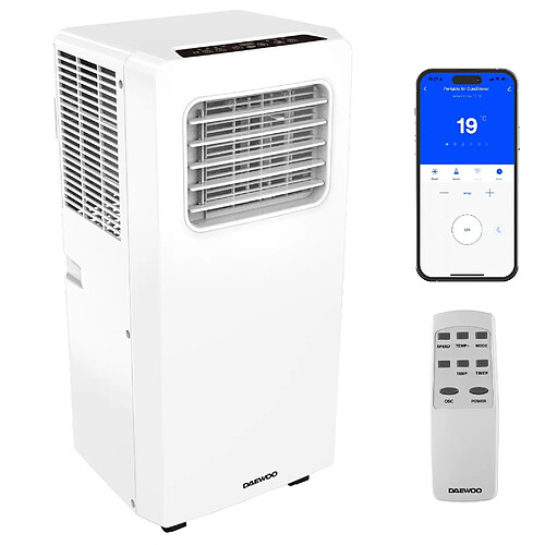 Climatiseur portable Daewoo 3-en-1 Smart WiFi Unité CA 9000 BTU Refroidisseur de Climatisation Mobile Déshumidificateur et Ventilateur Télécommande et Application Téléphonique