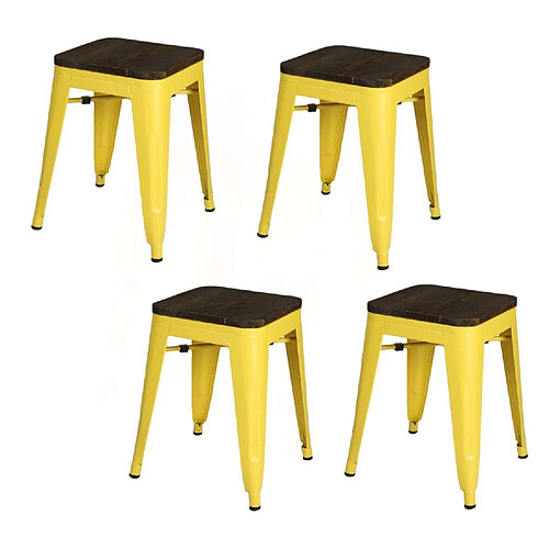 Urban Living Lot de 4 tabourets vintage Liv H46 cm - Jaune