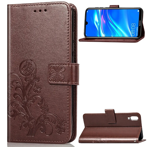 Wewoo Housse Coque Étui en cuir motif à fleurs pressées Lucky Clover pour HuEnjoy 9, avec porte-cartes et porte-cartes, porte-monnaie dragonne (Marron)