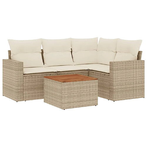 Maison Chic Salon de jardin avec coussins 5 pcs, Ensemble Tables et chaises de jardin,, Ensemble Tables et chaises de jardin, beige résine tressée -GKD280551