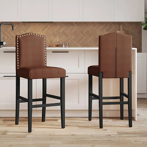 vidaXL Chaises de bar lot de 2 bois massif d'hévéa et tissu