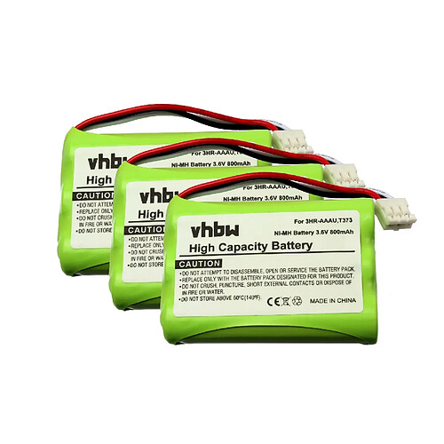 Vhbw 3 batteries 800mAh pour téléphone fixe sans fil Bang & Olufsen BeoCom 6000 remplace 3HR-AAAU, T373