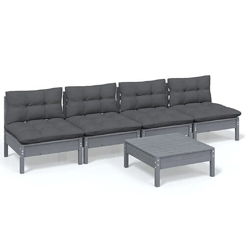 Maison Chic Ensemble de 5 Tables et chaises d'extérieur avec coussins,Salon de jardin anthracite bois de pin -GKD239679