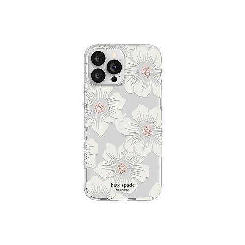 Kate Spade Coque pour iPhone 12 Pro Max / 13 Pro Max Gamme Hollyhock Imprimé Rose Trémière Blanc