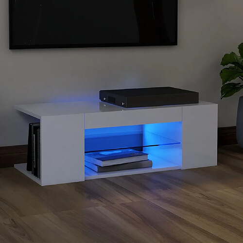 vidaXL Meuble TV avec lumières LED blanc brillant 90x39x30 cm