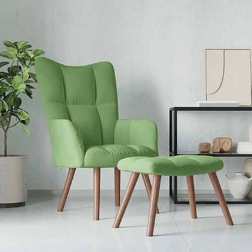 vidaXL Chaise de relaxation avec repose-pied Vert clair Velours