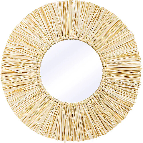 ICONIK INTERIOR Miroir mural rond boho Bali en herbes marines naturelles (60 cm) - Grel Bois naturel