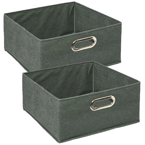 Toilinux Lot de 2 Boites de rangement en tissu l.31 x h. 15 cm - Vert kaki