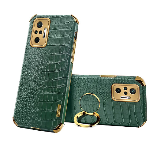 Coque en TPU + PU Découpe précise de texture de crocodile de conception de galvanoplastie avec le support d'anneau vert pour votre Xiaomi Redmi Note 10 Pro