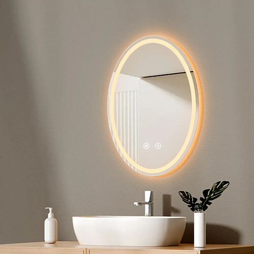 EMKE Miroir led salle de bain 50 × 70 cm Miroir salle de bain lumineux avec 3 Couleurs de lumière réglables+Anti-buée, Économie d'énergie miroir led