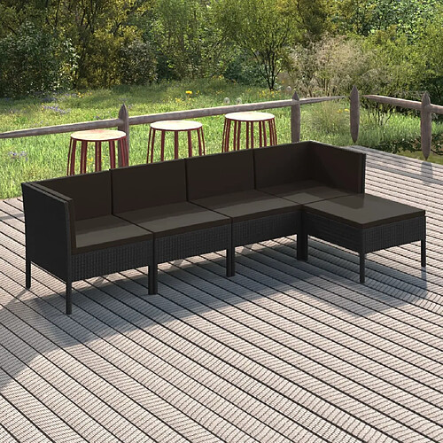 vidaXL Salon de jardin 5 pcs avec coussins résine tressée noir