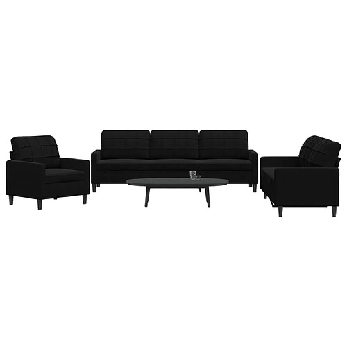 vidaXL Ensemble de canapés 3 pcs avec coussins Noir Velours