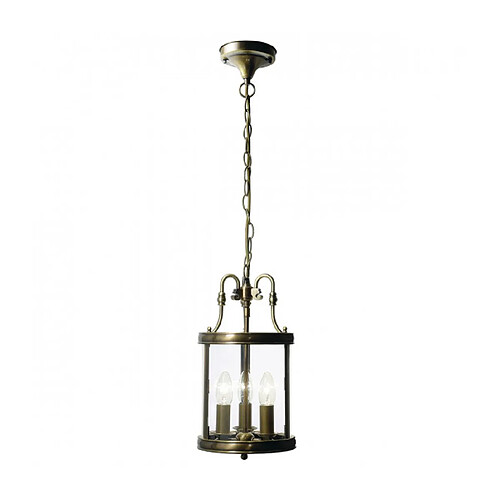 Luminaire Center Suspension Lambeth laiton antique et verre 3 ampoules