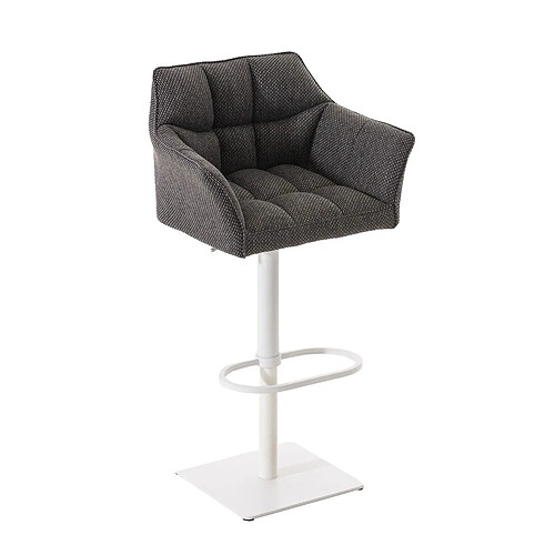 Decoshop26 Tabouret de bar chaise haute de comptoir couture carrées assise en tissu gris titane cadre en métal blanc 10_0004757