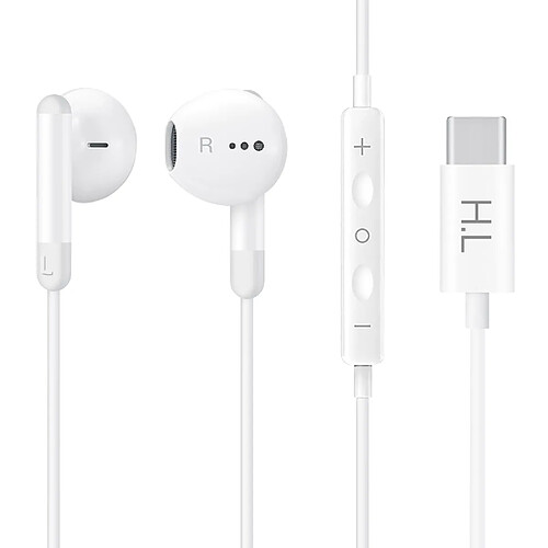 Avizar Écouteurs Filaires USB-C Intra-auriculaires Son Clair Micro Télécommande Blanc