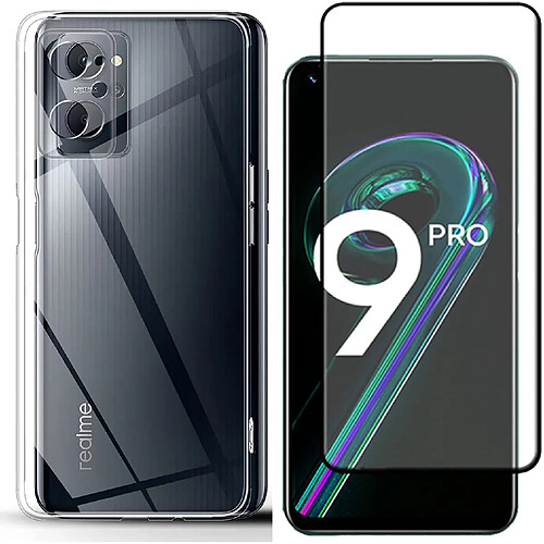 Pack coque transparente en TPU et Protection écran vitre en verre trempé FULL cover noir pour Oppo Realme 9 Pro / Realme 9 5G - pochette XEPTIO