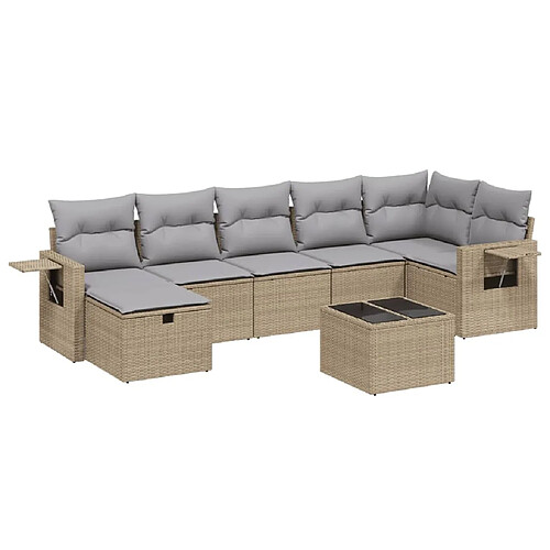 Maison Chic Ensemble à manger d'extérieur 8 pcs avec coussins,Salon de jardin,Mobilier de jardin mélange beige résine tressée -GKD784782