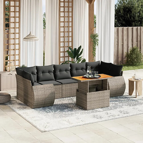 vidaXL Salon de jardin 8 pcs avec coussins gris résine tressée