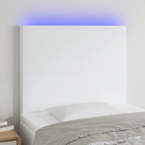 Maison Chic Tête de lit scandinave à LED,meuble de chambre Blanc 90x5x118/128 cm Similicuir -MN43772