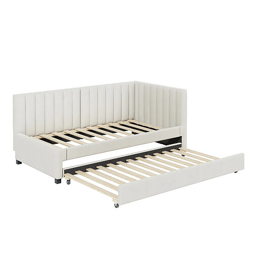 ComfortXL Lit Rembourré 90x200cm,canapé-lit Extensible, Lit Multifonction Avec Sommier à Lattes, Velours Beige