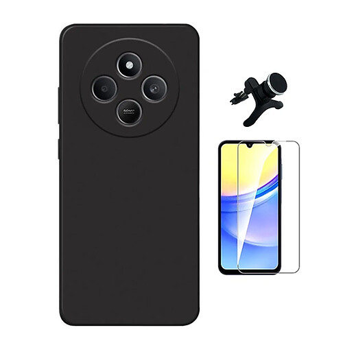 Kit Verre Trempé Clearglass + Housse Silicone Liquide + Support De Voiture Magnétique Phonecare Pour Xiaomi Redmi 14C - Noir