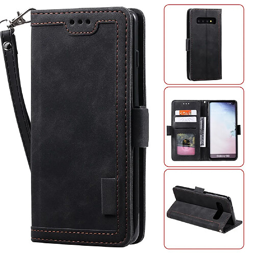 Etui en PU style d'épissage vintage avec support noir pour votre Samsung Galaxy S10