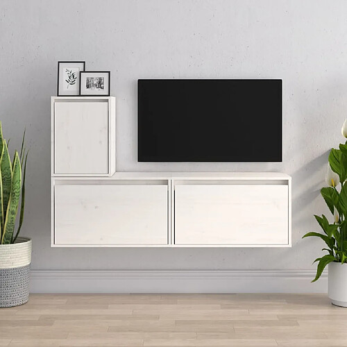 vidaXL Meubles TV 3 pcs Blanc Bois massif de pin