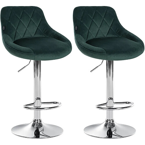 Decoshop26 Set de 2 tabourets de bar coutures décoratives losanges assise en velours vert foncé et cadre en métal chromé TDB10771