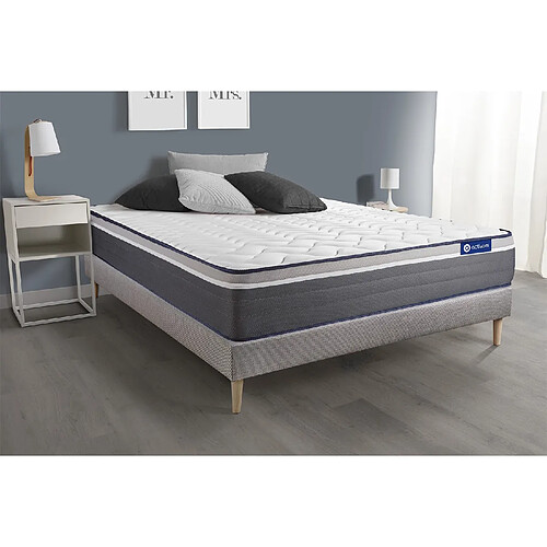 ACTISOM Ensemble matelas ACTIFLEX PLUS 160x200 Ressorts ensachés+Mémoire de forme Maxi épaisseur 7zones confort + sommier KIT gris