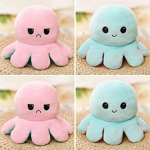 Universal (Rose et bleu clair) Flip double face réversible Octopus Soft Toys Marine Life Animals Doll Funny