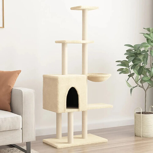 Arbre à chat avec griffoirs,niche pour chat en sisal Crème 145 cm -MN98111