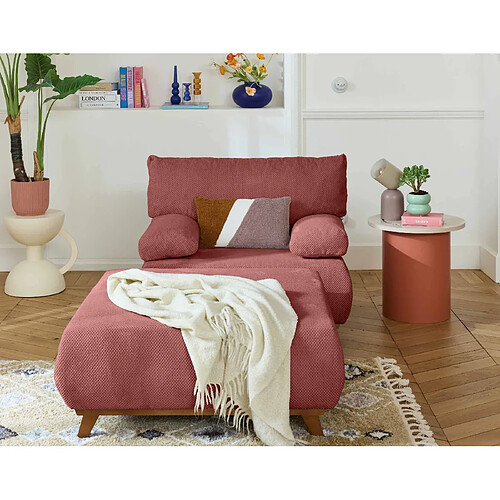 Bestmobilier Cristal - fauteuil - convertible avec coffre et grand pouf - en velours texturé