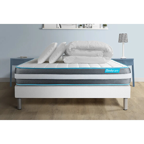 Bodycare Pack 160x200 matelas BodyForm + sommier kit blanc + Couette 260x240cm + 2 oreillers 60x40cm