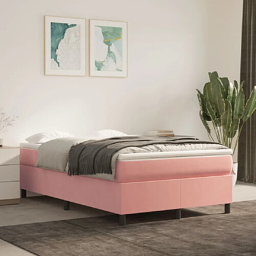 vidaXL Sommier à lattes de lit avec matelas Rose 120x200 cm Velours