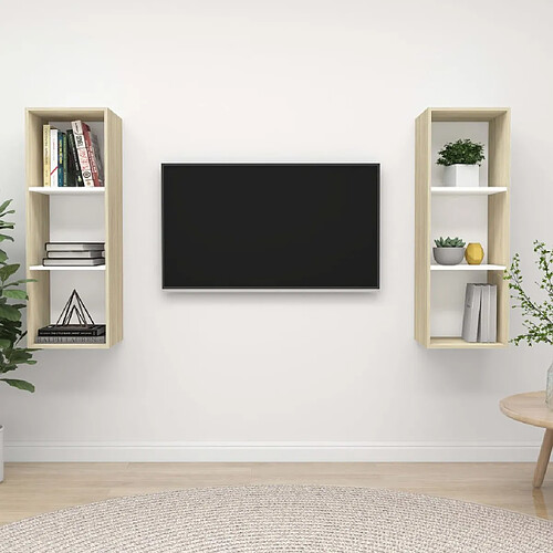 vidaXL Meubles TV muraux 2 pcs Blanc et chêne sonoma Bois d'ingénierie