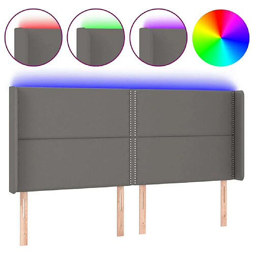 Maison Chic Tête de lit moderne à LED lumineuse pour chambre - Décoration de lit Gris 203x16x118/128 cm Similicuir -MN25252