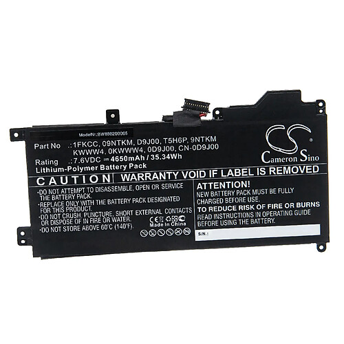 vhbw Batterie remplacement pour Dell 09NTKM, 0D9J00, 0KWWW4, 1FKCC, 9NTKM, CN-0D9J00 pour ordinateur portable Notebook (4650mAh, 7,6V, Li-polymère)